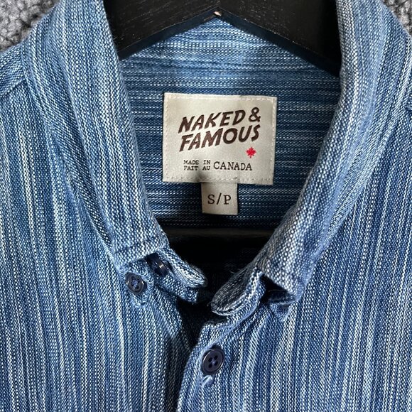 Naked & Famous Cotton Button Down Long Sleeve Shirt - Men's Size S - Blue - Picture 3 of 9